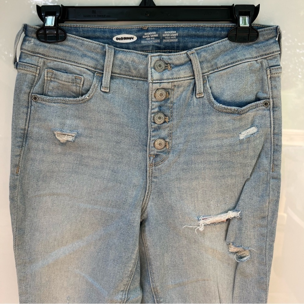NWOT Old Navy Rockstar Super Skinny High Rise Distressed Full Button Fly Jeans - Picture 2 of 12